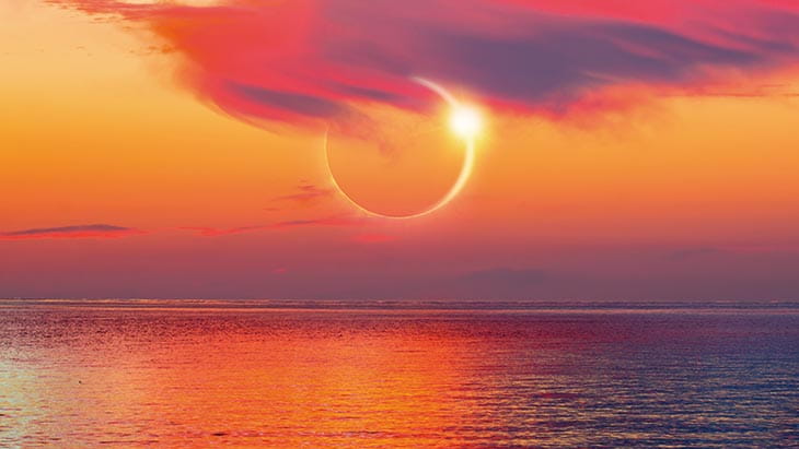 A solar eclipse over the ocean